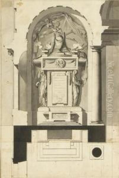 Etude Pour Un Monument Funeraire Avec Un Plan Au Sol Oil Painting by H. Delafosse