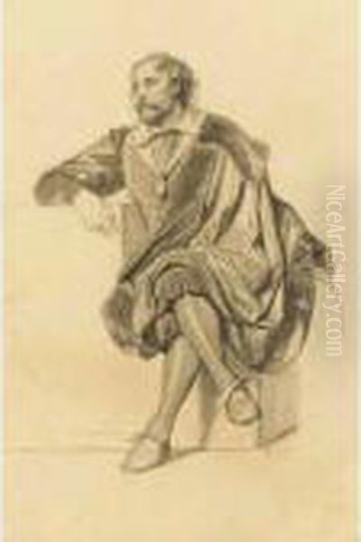 Studies For The Portraits Of 
Anthony Van Dyck And Peter Paul Rubens In The Hemicycle Of The Ecole Des
 Beaux Arts: A Pair Oil Painting by Paul Delaroche