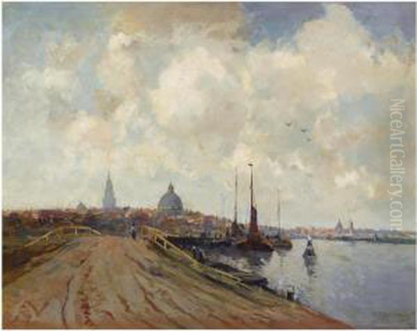 A View Of Amsterdam Oil Painting by Gerardus Jacobus Delfgaauw