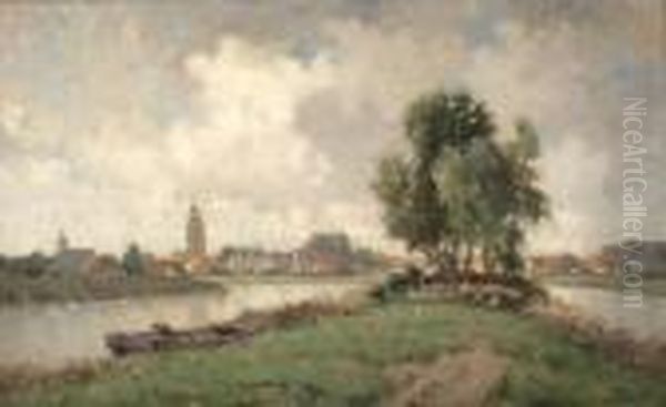View Of Nieuwkoop Oil Painting by Gerardus Jacobus Delfgaauw