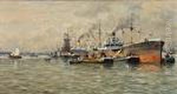 Zeehaven Oil Painting by Gerardus Jacobus Delfgaauw