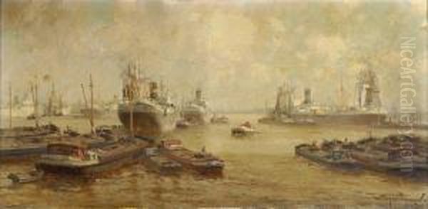 Hafen Von Rotterdam. Oil Painting by Gerardus Jacobus Delfgaauw