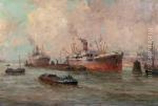 Zeehaven Oil Painting by Gerardus Jacobus Delfgaauw