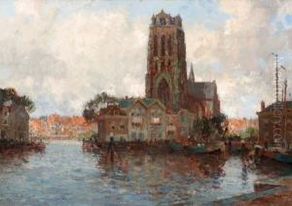 Onze Lieve Vrouwekerk, Dordrecht Oil Painting by Gerardus Jacobus Delfgaauw