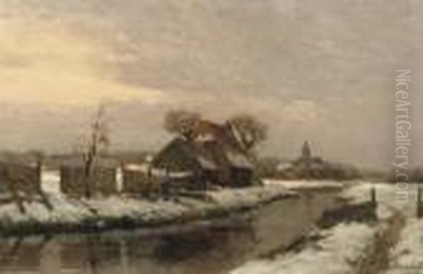 Broeksloot Bij Rijswijk: Working Near A Quiet River Oil Painting by Gerardus Jacobus Delfgaauw