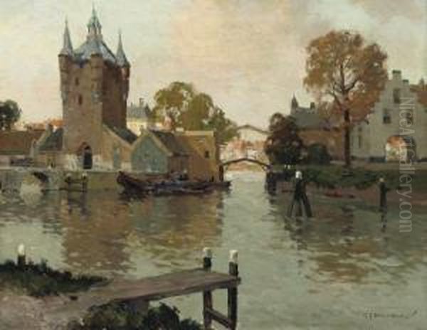 The Zuidhavenpoort And The Noordhavenpoort, Zierikzee Oil Painting by Gerardus Jacobus Delfgaauw