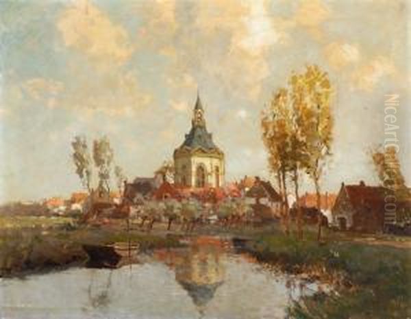 View Of Leidschen Dam Oil Painting by Gerardus Jacobus Delfgaauw