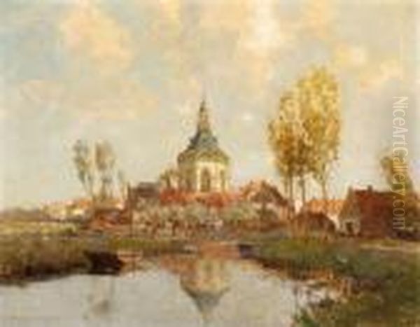 A View Of Leidschen Dam Oil Painting by Gerardus Jacobus Delfgaauw