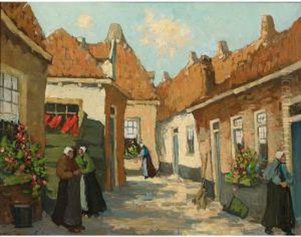Villagers On A Sunny Day Oil Painting by Gerardus Jacobus Delfgaauw