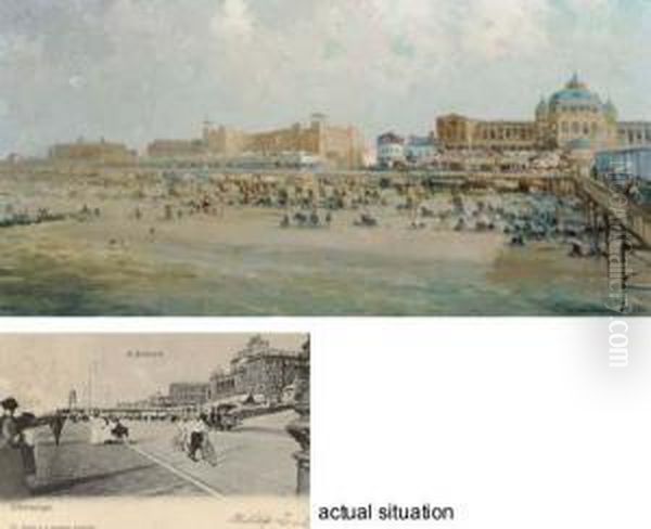 A Summer's Day On Scheveningen Beach By The Kurhaus Oil Painting by Gerardus Jacobus Delfgaauw