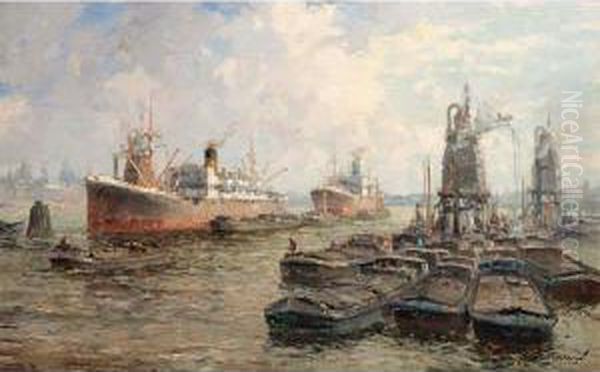 The Rotterdam Harbour Oil Painting by Gerardus Jacobus Delfgaauw