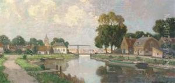 A View On A Dutch Town, Possibly Monster Oil Painting by Gerardus Jacobus Delfgaauw