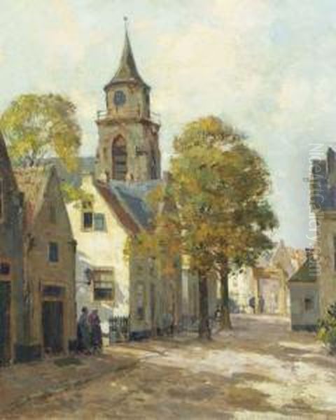 Sunny Day In A Dutch Village Oil Painting by Gerardus Jacobus Delfgaauw