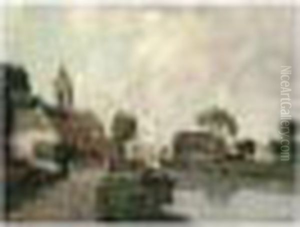 A Village On The Riverside Oil Painting by Gerardus Jacobus Delfgaauw