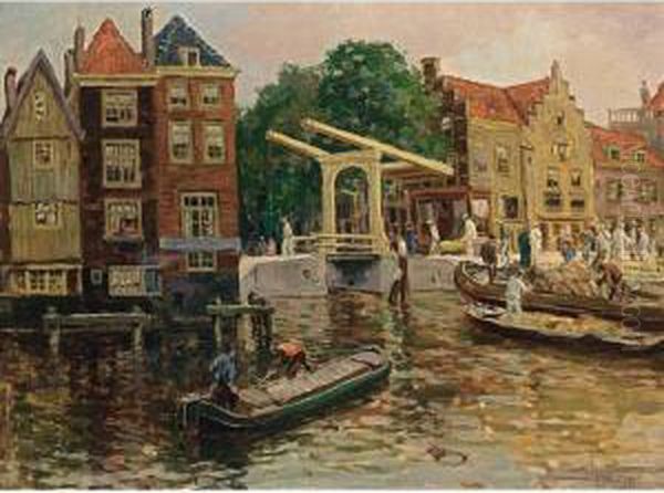 A View Of Alkmaar Oil Painting by Gerardus Jacobus Delfgaauw