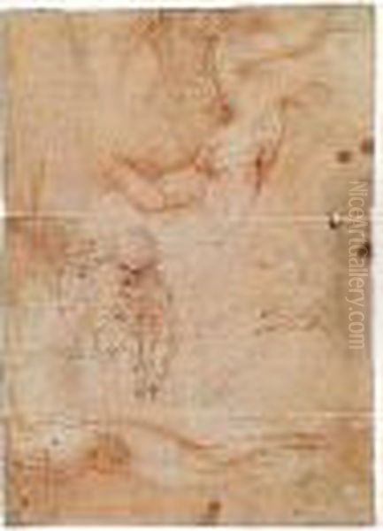 Recto: A Sheet Of Studies: An 
Angel, A Soldier With A Spear And A Figure Of The Crucified Christ; 
Verso: A Landscape Oil Painting by Fra Bartolommeo della Porta