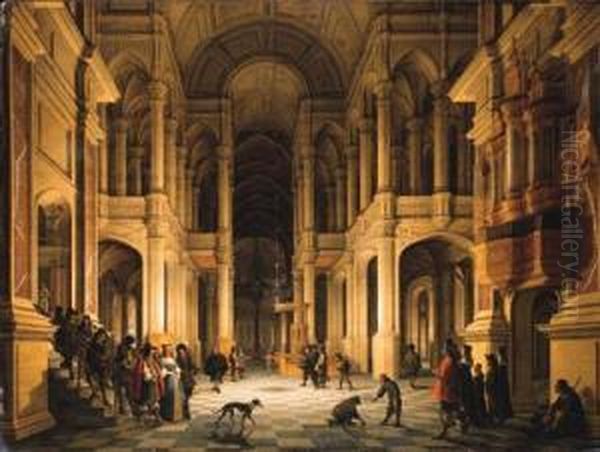 The Interior Of A 
Renaissance-style Church At Night With An Elegantcouple Making An 
Entrance Oil Painting by Anthonie De Lorme