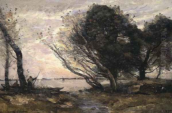 The Banks of the Lake after the Flood, c.1870 Oil Painting by Jean-Baptiste-Camille Corot