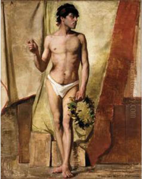 Homme Avec Couronne De Laurier Oil Painting by Jean Delville