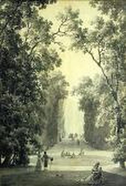 Vue Prise Dans Le Parc De Saint-cloud En 1785 Oil Painting by Pierre-Antoine Demachy