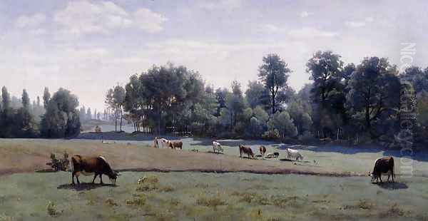 Marcoussis - Cows Grazing Oil Painting by Jean-Baptiste-Camille Corot