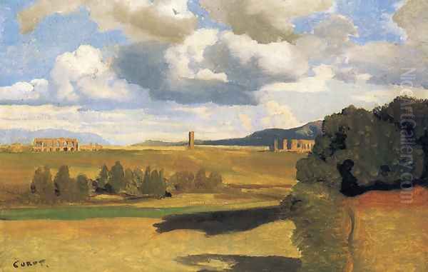 The Roman Campaagna with the Claudian Aqueduct Oil Painting by Jean-Baptiste-Camille Corot