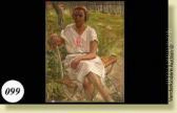 Femme Assise Dans Le Parc Oil Painting by Alexandre Denonne