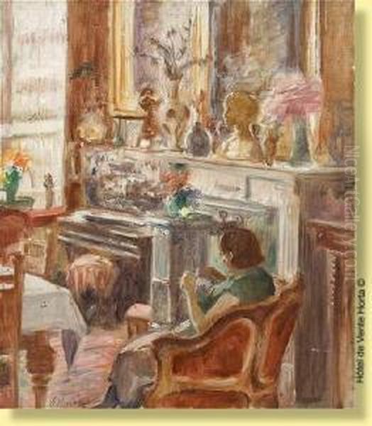 Interieur Fleuri Oil Painting by Alexandre Denonne