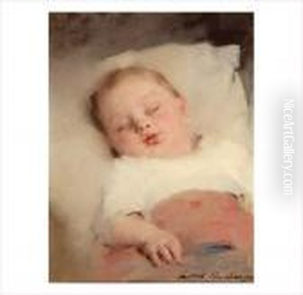Sommeil De L'enfance Oil Painting by Louis Henri Deschamps