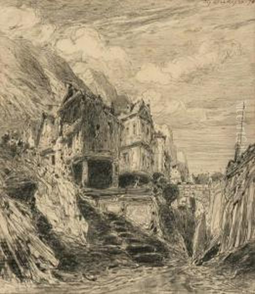 Village In The Mountains Oil Painting by Eugene Deshayes