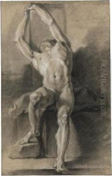 Two Academic Studies Of Male 
Nudes: A) The Model Seated, His Arms Stretched Upwards; B) The Model 
Partly Kneeling, His Hands Joined In Supplication Oil Painting by Jean-baptiste Deshays