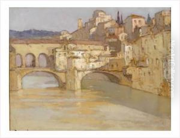 Le Ponte Vecchio A Florence Oil Painting by Louis Marie Desire-Lucas