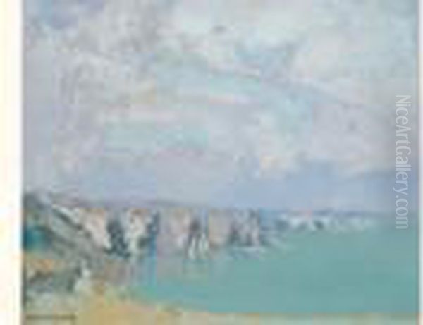 Falaises En Baie De Douarnenez Oil Painting by Louis Marie Desire-Lucas