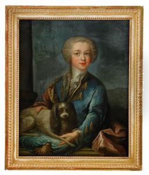 Portratt Av Ung Pojke Ikladd Bla
 Rock Med Guldbrodyr Ochhermelinbramad Mantel - Sittande Midjebild Oil Painting by Georg Desmares