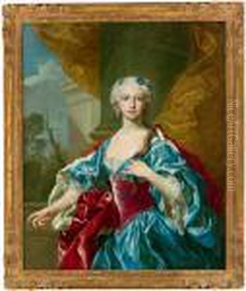 Ritratto Di Una Giovane Signora Sulla Terrazza Di Un Castello Oil Painting by Georg Desmares