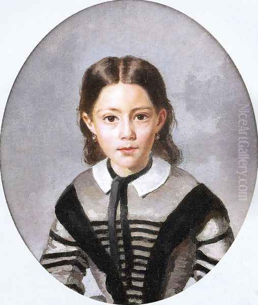 Louise-Laure Baudot at Nine Years Oil Painting by Jean-Baptiste-Camille Corot