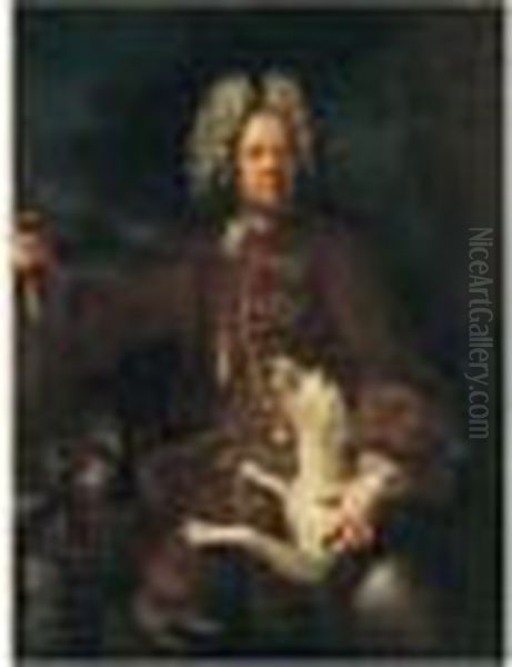 Portrait De Monsieur Paris, Fermier General Du Dauphine, En
 Chasseur, Sur Fond De Paysage Oil Painting by Alexandre-Francois Desportes