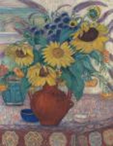 Bouquet Aux Tournesols Oil Painting by Leon Detroy