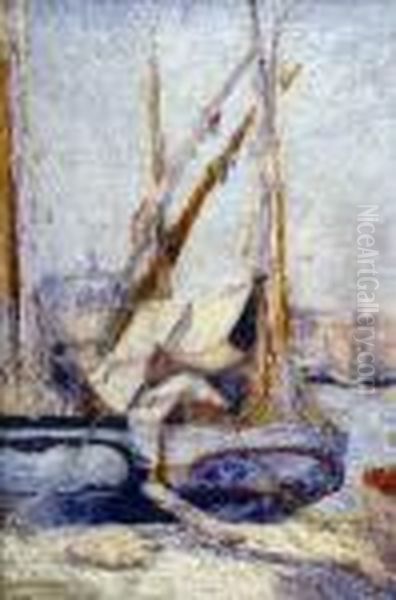 Les Tartanes A Marseille Oil Painting by Leon Detroy