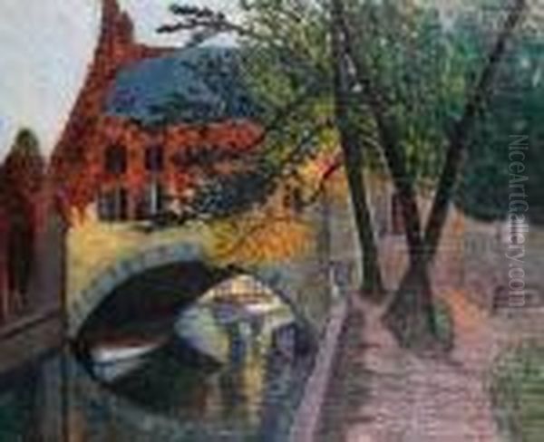 Canal In Bruges Oil Painting by Leon Detroy