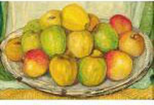 Plate Of Apples Oil Painting by Leon Detroy