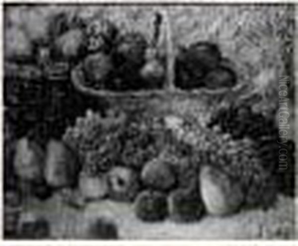 Corbeilles Et Panier De Fruits Oil Painting by Leon Detroy