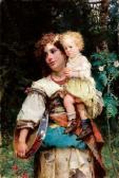 Dama Con Tamburello Oil Painting by Cesare-Auguste Detti