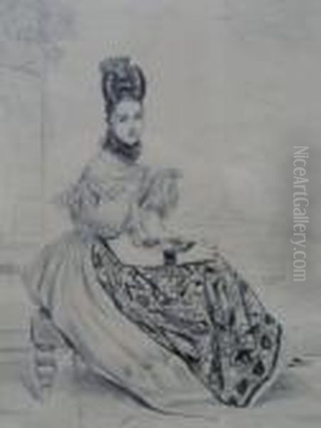 Portrait De Femme Etude 
Preparatoire Pourune Lithographie. Fusain Et Crayon. 26x20cm Prov : 
Vente La Baule22/09/02 Oil Painting by Achille-Jacques-Jean-Marie Deveria
