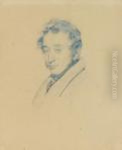 Portrait De Jeune Homme En Buste Oil Painting by Achille-Jacques-Jean-Marie Deveria