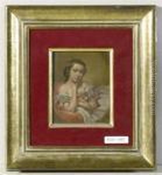 Portrat Einer Jungen Dame. Oil Painting by Achille-Jacques-Jean-Marie Deveria