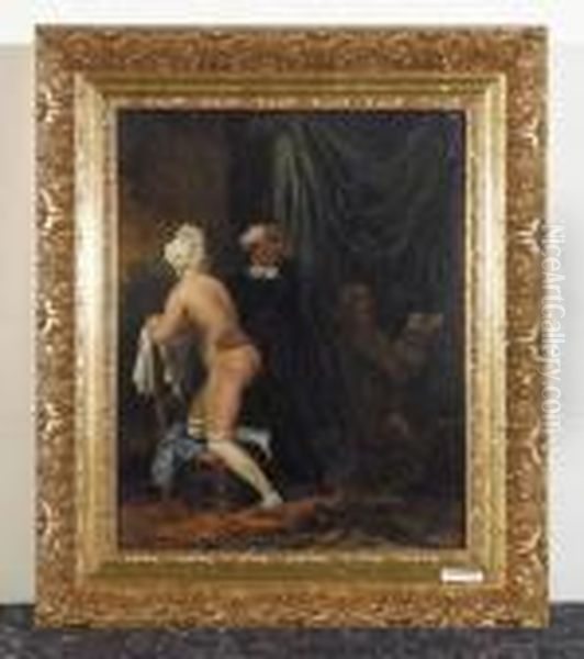 Weiblicher Akt Mit Priester Und Gelehrten. Oil Painting by Achille-Jacques-Jean-Marie Deveria