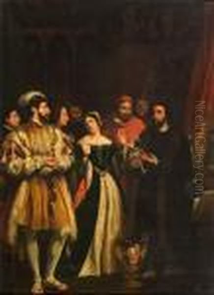 Benvenuto Cellini Presentant Son Orfevrerie A Francois Ier Oil Painting by Achille-Jacques-Jean-Marie Deveria