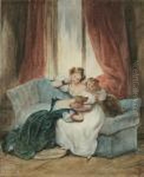 Three Women (la Confession) Oil Painting by Achille-Jacques-Jean-Marie Deveria