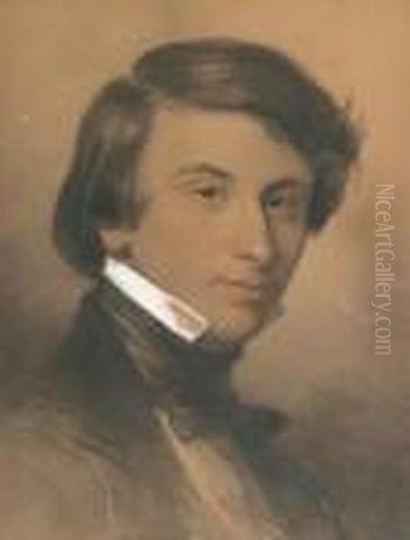 Portrait D'alfred D'aubigny Oil Painting by Achille-Jacques-Jean-Marie Deveria